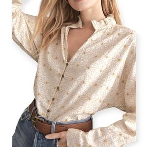 Pilcro by Anthropologie | The Tavi Embroidered Buttondown V-Neck Blouse in Ivory